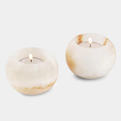 Marble Tea Light Candle Holder Set of 2 - White Onyx