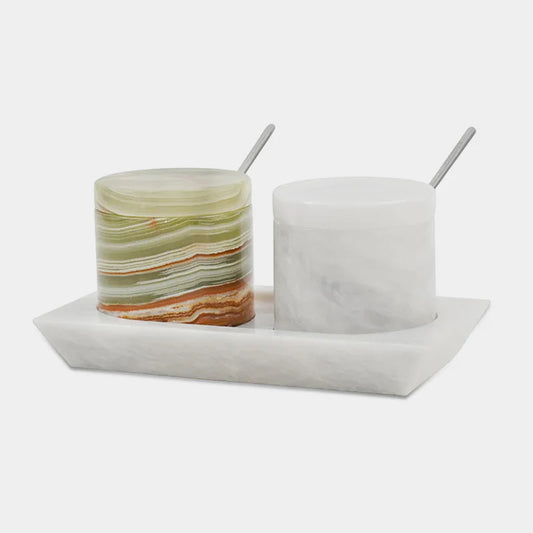 Salt Cellar With Tray – handmade natural marble stone by Artreestry
