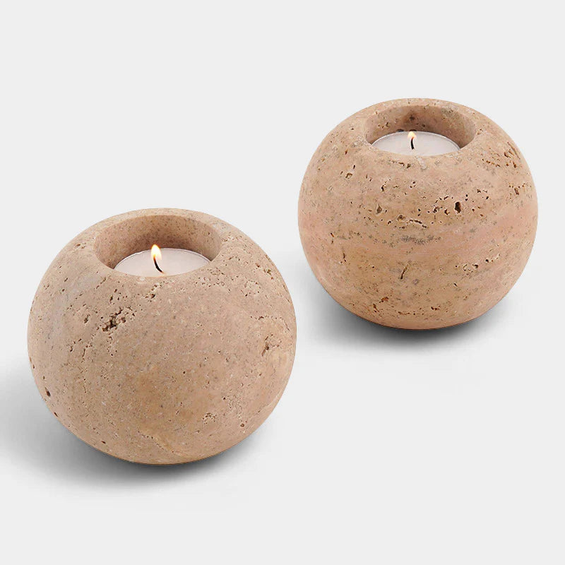 Set Of 2 Tealight Candle Holder (Travertine)