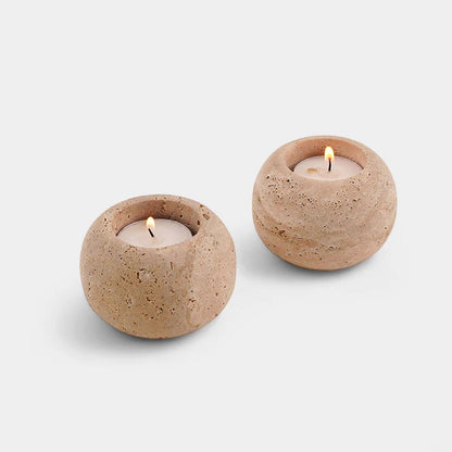 Set Of 2 Tealight Candle Holder (Travertine)