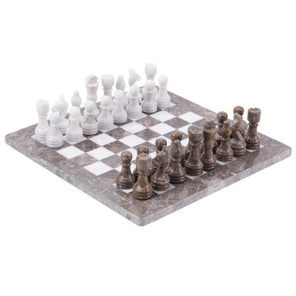 15" Artreestry Handmade Marble Chess Set Grey Oceanic and White