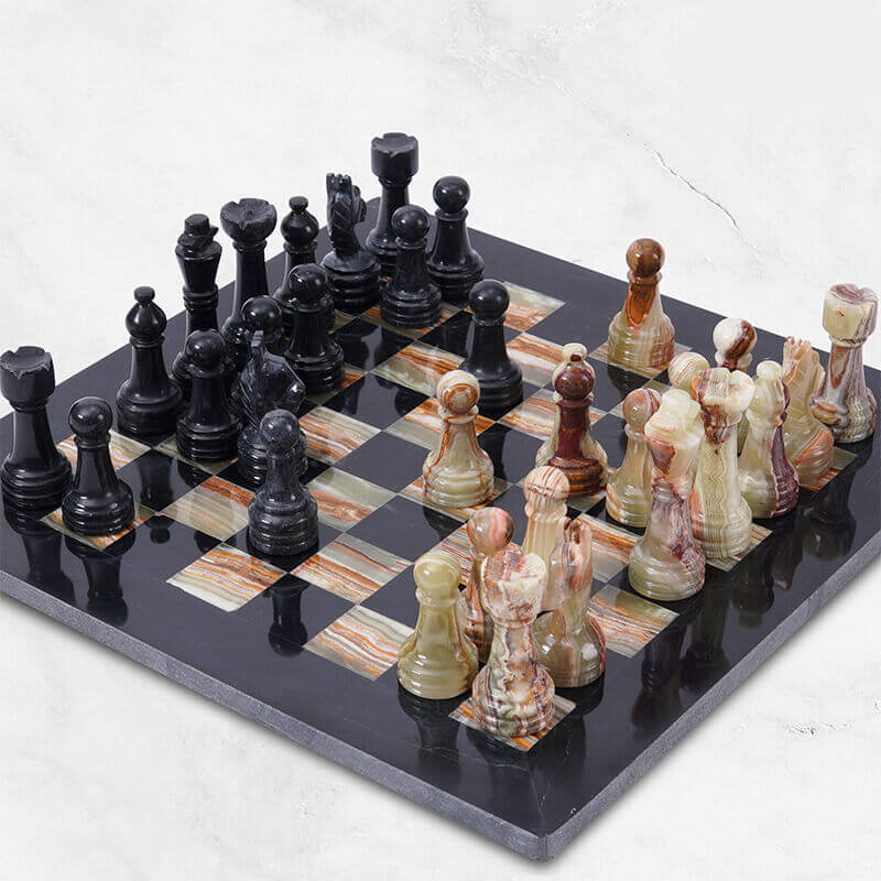 15" Artreestry Handmade Marble Chess Set Black and Green