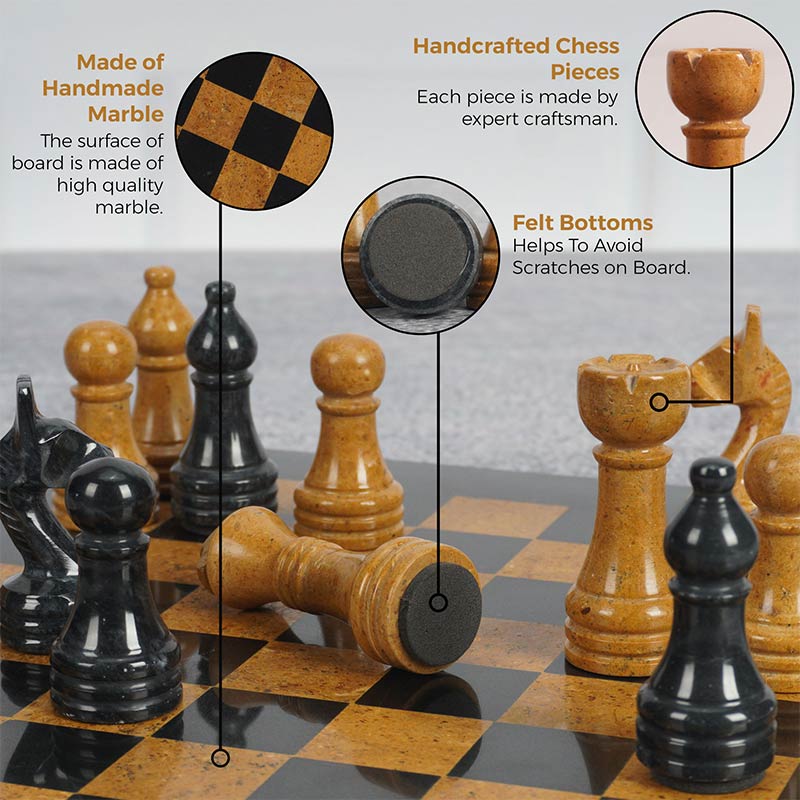12" Artreestry Handmade Marble Chess Set Black and Golden