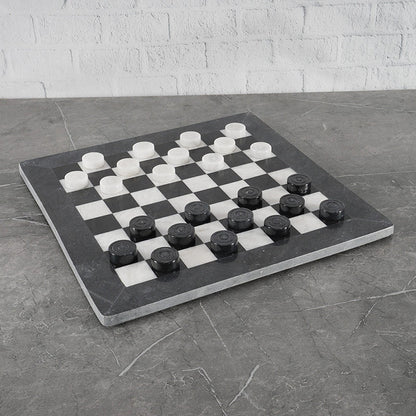 Black and White Handmade 15 Inches Marble Tournament Checkers Set