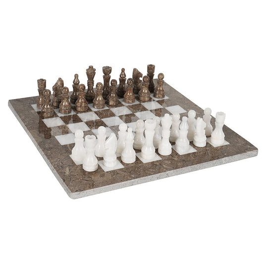 Grey Oceanic and White Handmade 15 Inches High Quality Marble Chess Set