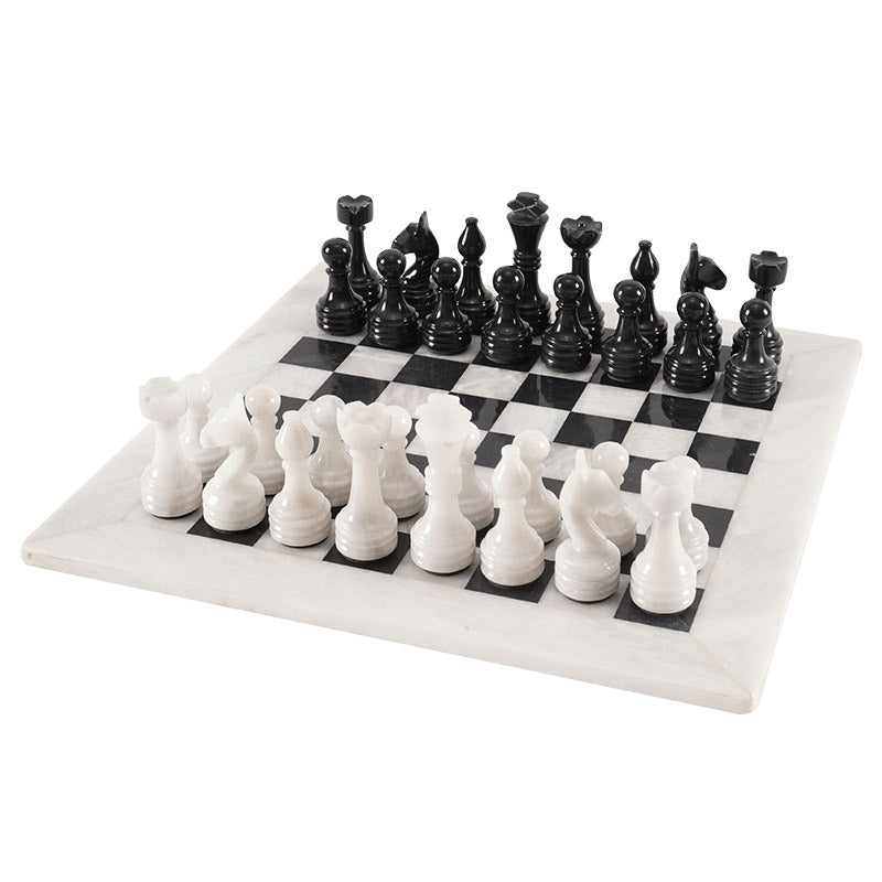 White and Black 15 Inches Premium Quality Marble Chess Set (With Storage Box)