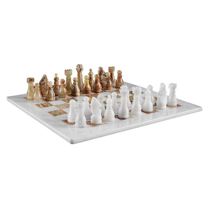 White and Green Handmade 15 Inches High Quality Onyx Marble Chess Set
