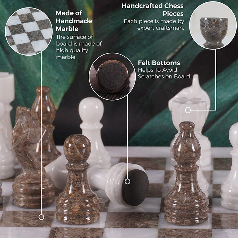 White and Grey Oceanic Handmade 12 Inches High Quality Marble Chess Set