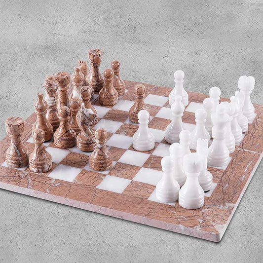 chess set-marble chess set- white and marinara chess set 